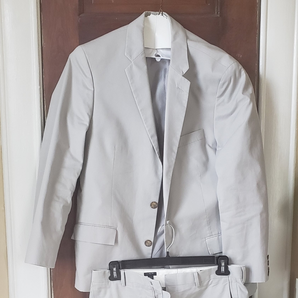 J Crew Slim Suit in Stone Summer Cotton